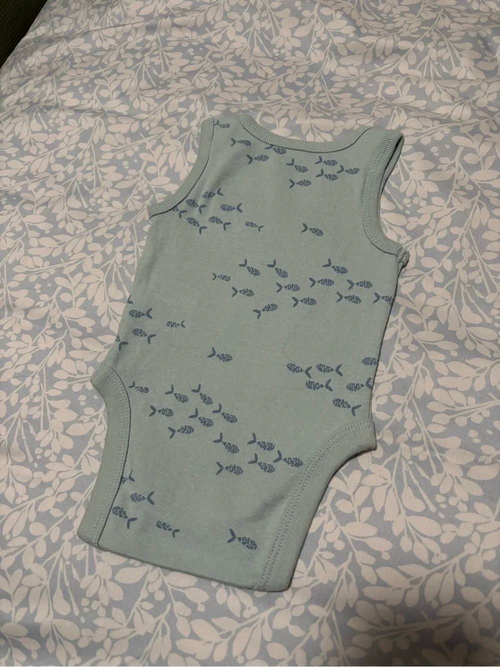 cloud island Light Seafoam Sleeveless Bodysuit with Blue Fish Pocket